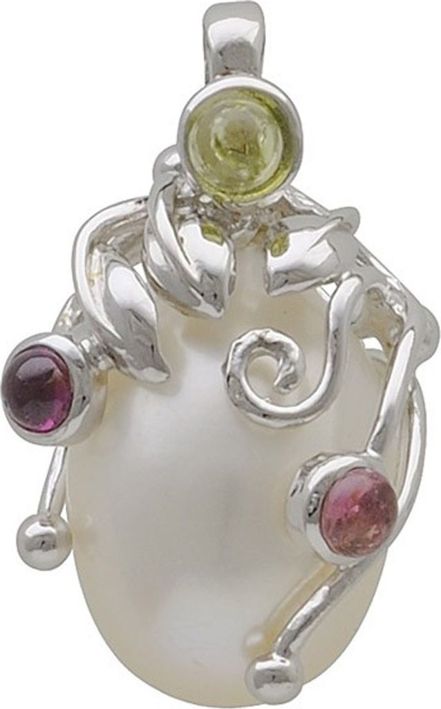 Anhänger mit Süßwasser Perle 10x15mm & Turmalin & Peridot 925 Silber Damen