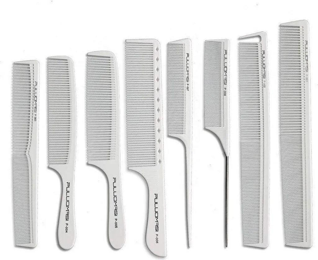 Set de peignes en carbone pour lissage et coiffure professionnelle 8pcs