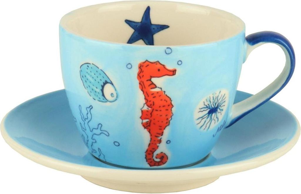 Mila Keramik Cappuccino-Tasse mit Untere Save the Ocean