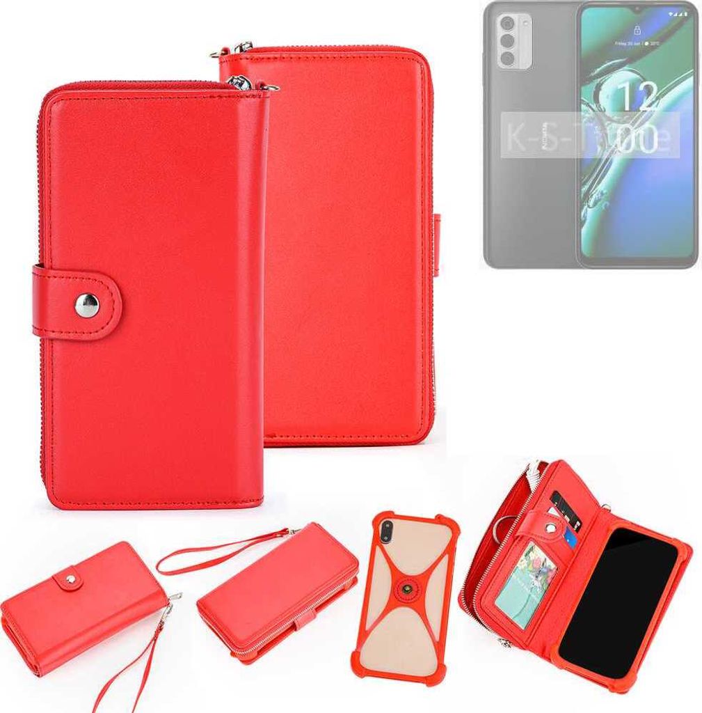 K-S-Trade 2in1 Schutzhülle Portemonnee Handyhülle mit Bumper kompatibel mit Nokia G42 Hülle Case Etui Geldbörse Smartphone rot (1x)