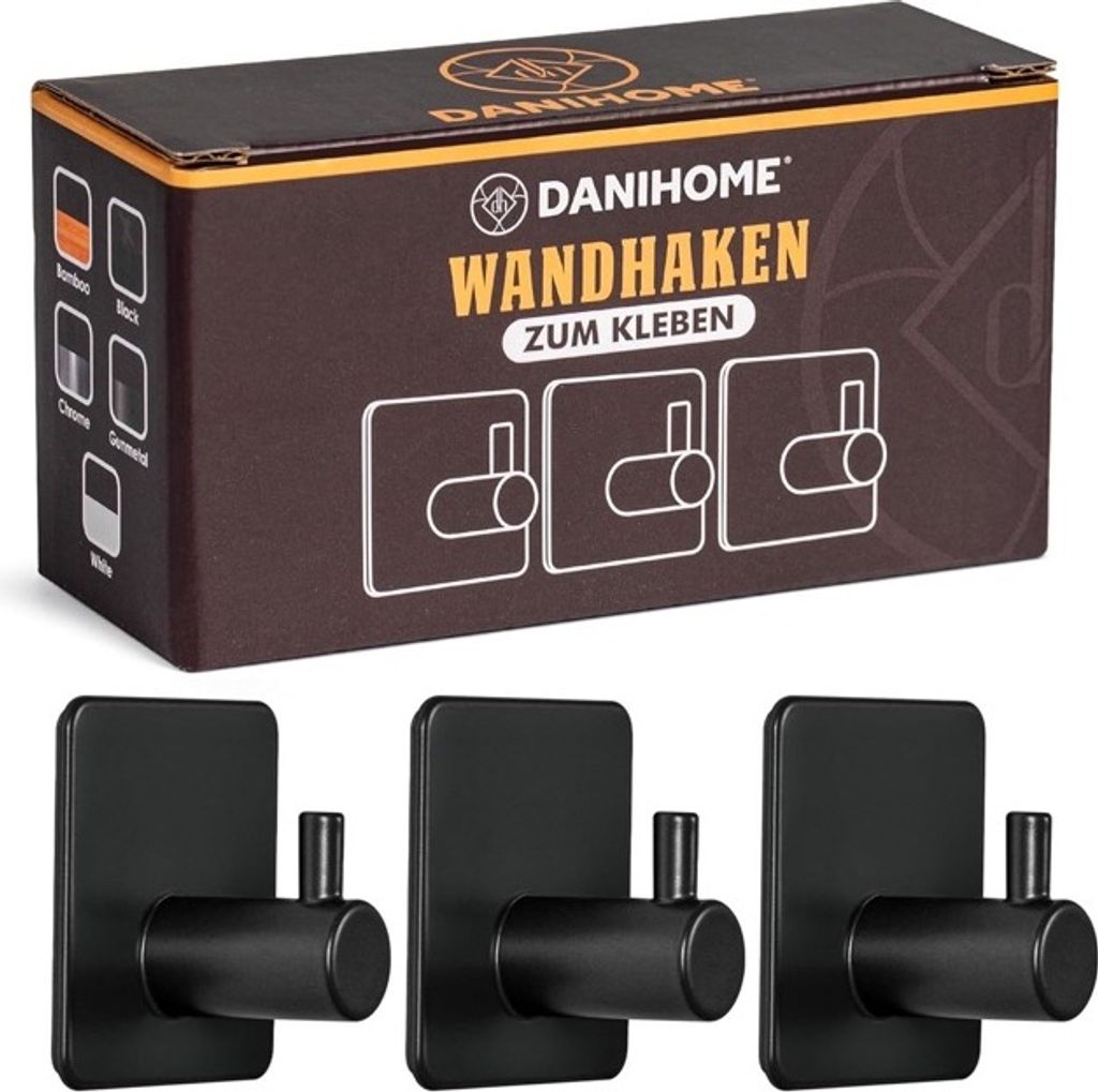 DANIHOME Wandhaken Premium Selbstklebende Handtuchhalter in Schwarz | Handtücher, Bademäntel, Küchenutensilien, Kleidung, Accessoires (enthält ...