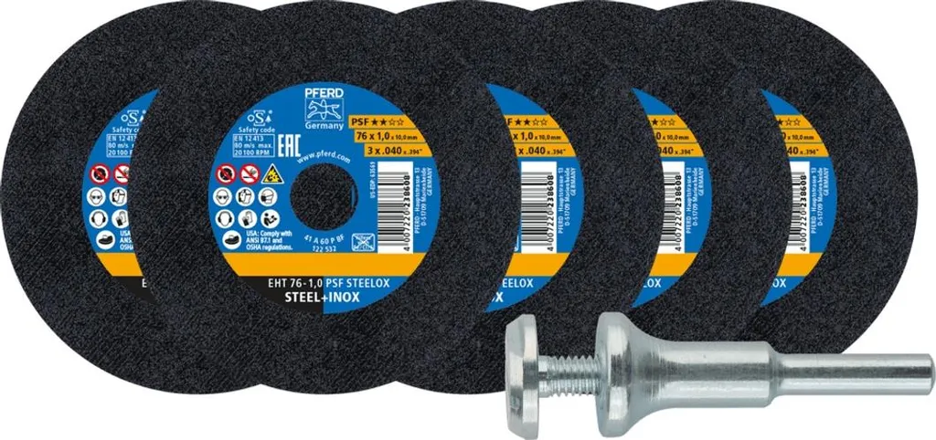 PFERD 5x Dischi Taglio 76x1,0x10 PSF STEELOX + Vite Serraggio Acciaio