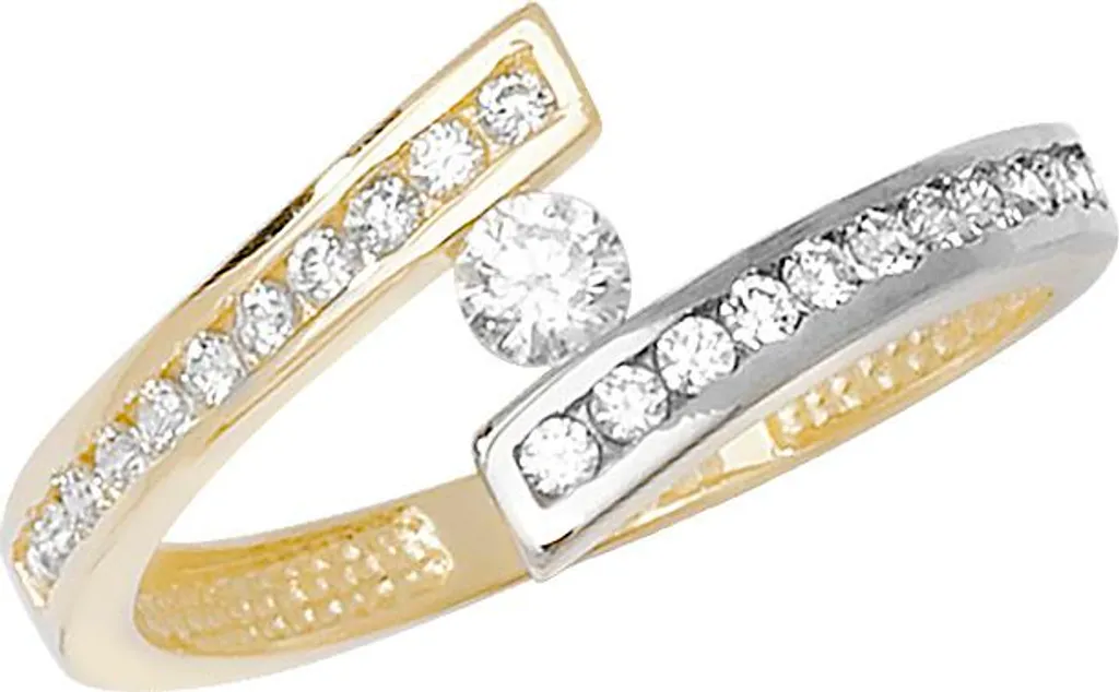 Bague Or 375 millièmes Bicolore et Oxyde de Zirconium Scintillant Taille 50
