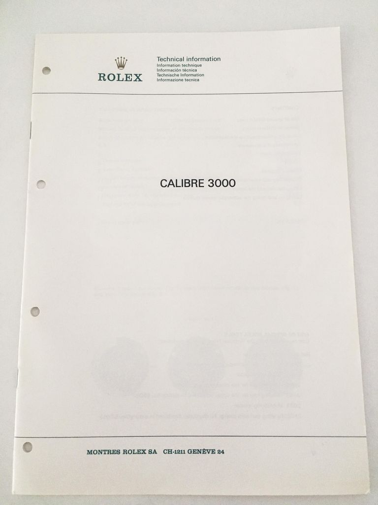 Echtes Rolex Kaliber 3000 Technische Informationskatalog