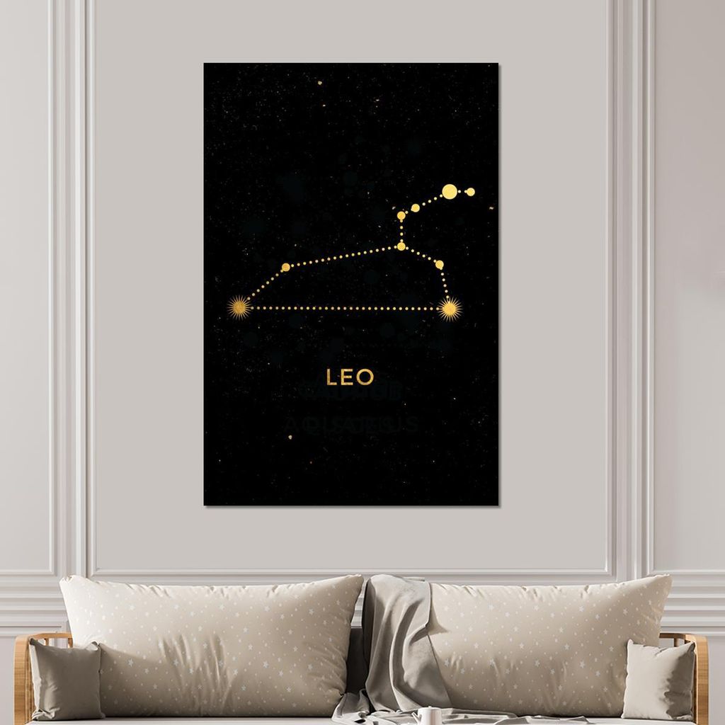 MuchoWow Wanddekoration Metall Metallbild Wandkunst 100x150 cm Konstellation - Löwe - Gold - Schwarz MuchoWow Aluminium Gemälde - Bild