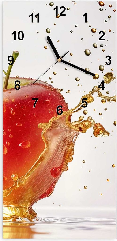 Wanduhr aus Glas mit Motiv Spritziger Apfel- 30 x 60 cm - inkl. Aufhängesystem