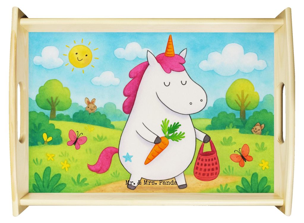 Mr. & Mrs. Panda Tablett Einhorn Vegan Design - Weiß - Geschenk, Gesund essen, Leben, Rohkost, holz, Veganismus, Serviertablett, Servier, sofatabl...