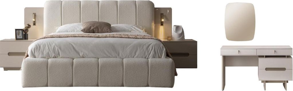 Schlafzimmer Set Maldiv Holzwerkstoff Glas Stoff Beige Taupe Rauchglas, Set:Typ-2