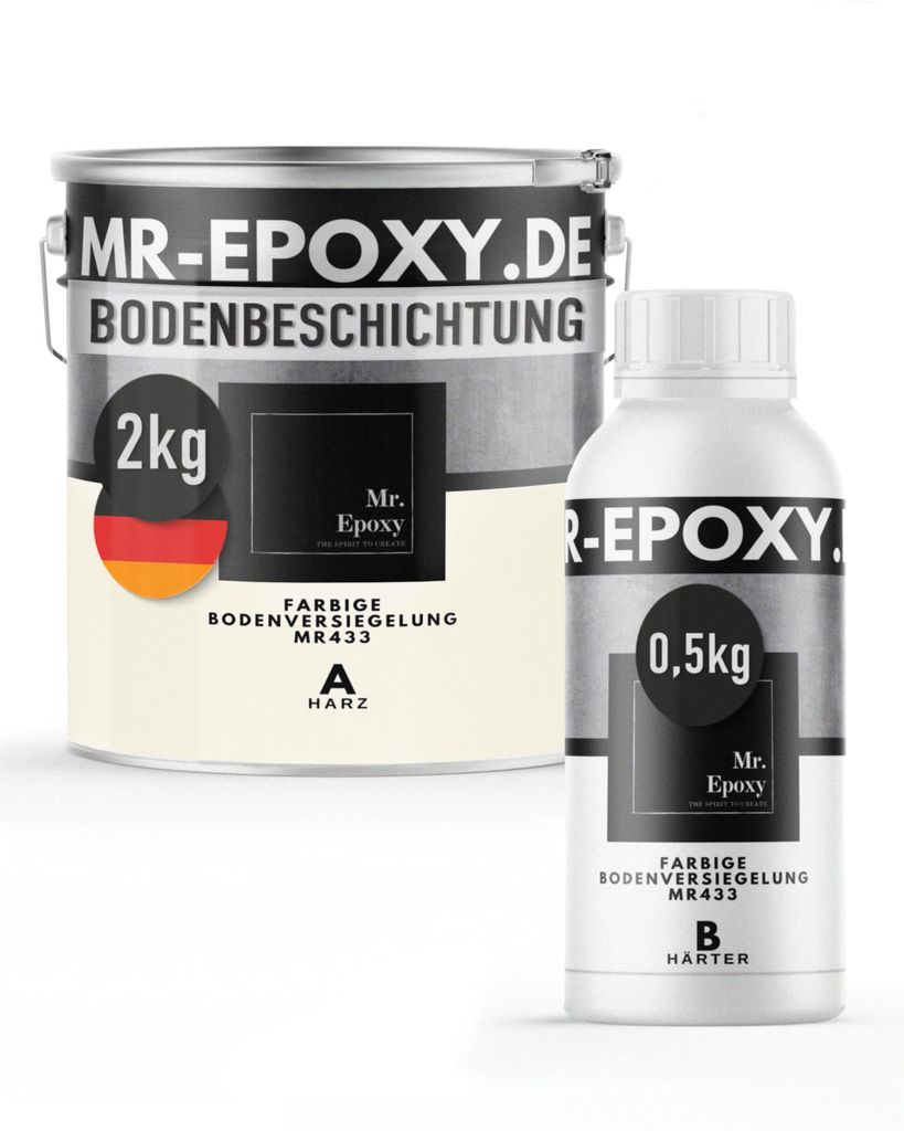 Mr. Epoxy Epoxidharz Bodenbeschichtung (2,5 kg, RAL 9001 Cremeweiß) - 2K Betonfarbe für Garagen, Keller & Werkstatt Boden - Flüssigkunststoff Ep...