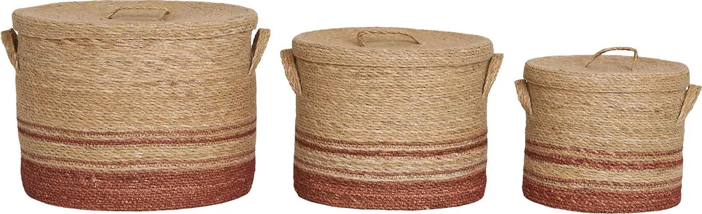 Paniers Budoni set de 3 en fibres bicolores marron et paille naturelle