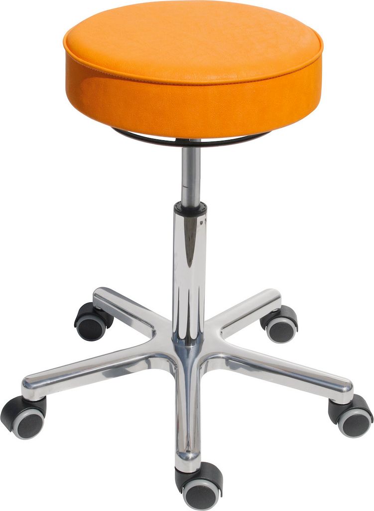 Drehhocker Indianapolis | Sitzhöhe 46-59cm | Ø 53cm | Tragfähigkeit 110kg | Kunstleder-Sitz | Aluminium-Fußkreuz mit Rollen | Gelb