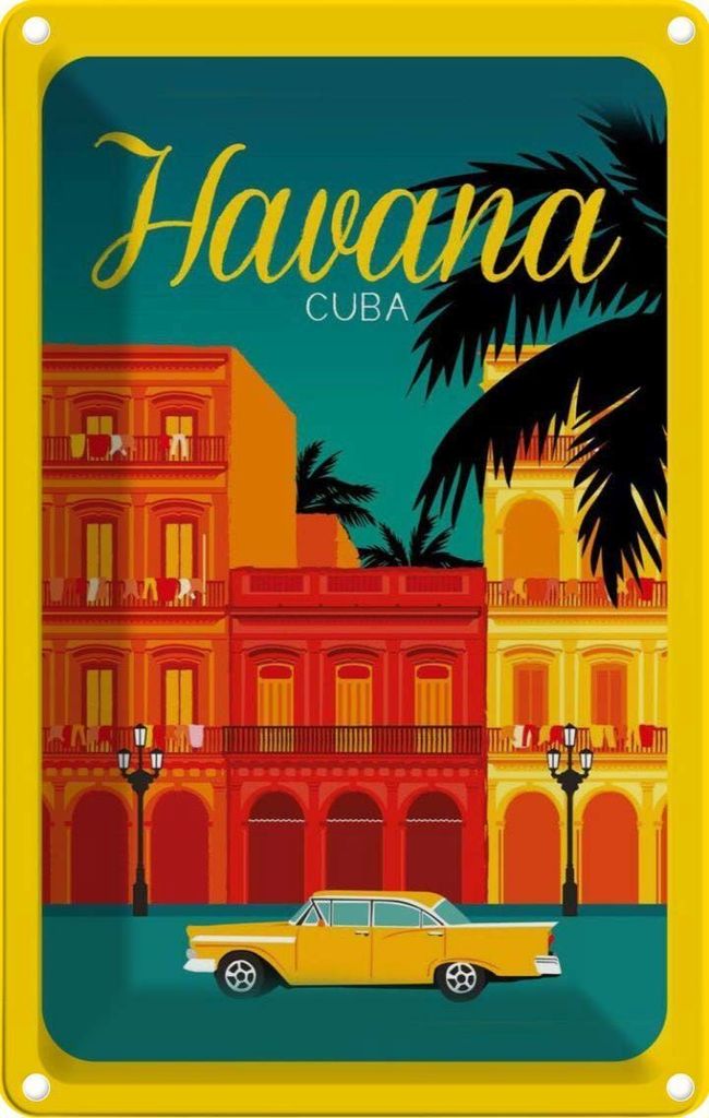 vianmo Blechschild 30x20 cm Havana Cuba Zeichnung gelbes Produktbild 