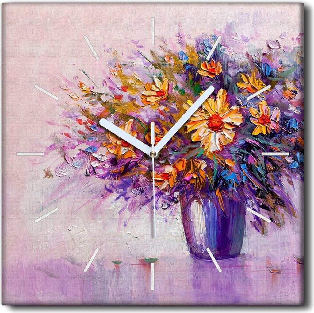 Coloray Uhr auf Leinwand 30x30 cm Wand Uhr Dekoration Wohnzimmer Segeltuch weiße Zeiger -Gänseblümchen blüht Garten.