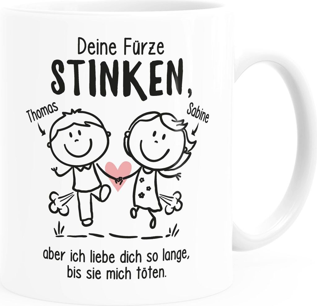 Kaffee-Tasse Deine Fürze stinken aber ich liebe dich Geschenk personalisiert Freund Mann lustige Liebeserklärung Moonworks anpassbar weiß stan...