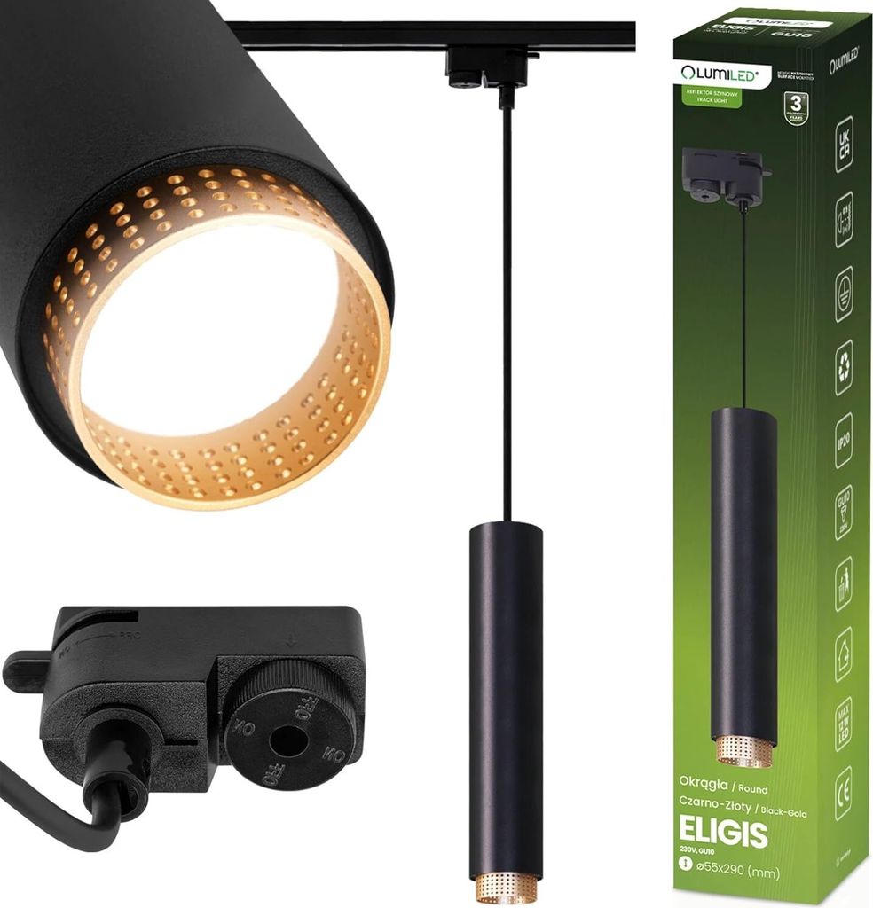 LUMILED Schienen Hängelampe, Pendellampe für Schienensystem, höhenverstellbar Strahler, 1-flammig, GU10 Fassung, Moderne Hängeleuchte 145 cm, h...