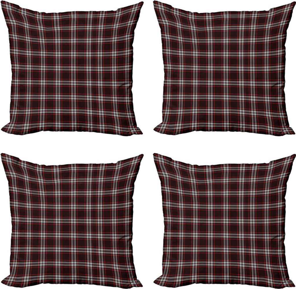 ABAKUHAUS Plaid Kissenbezug Set (4 Stück), Traditionelle schottische Geometry, Moderner Doppelseitiger Digitaldruck, 40 cm x 40 cm, Vermilion Aube...