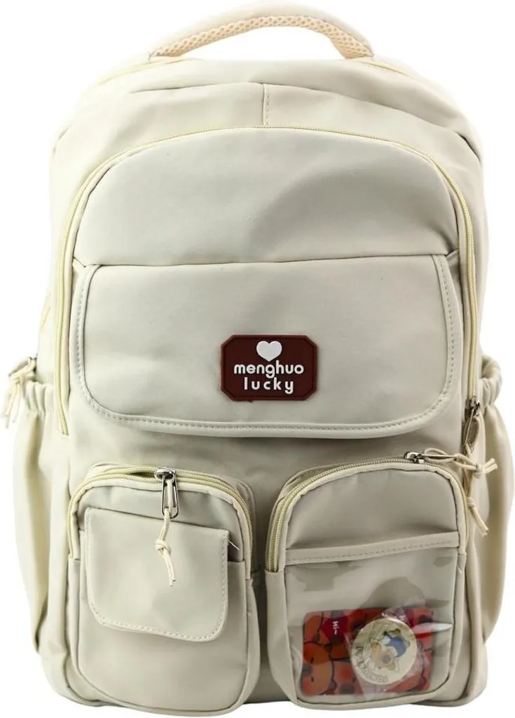 Sac à dos pour ordinateur 42cm Beige Cream avec pins Capybara mignons