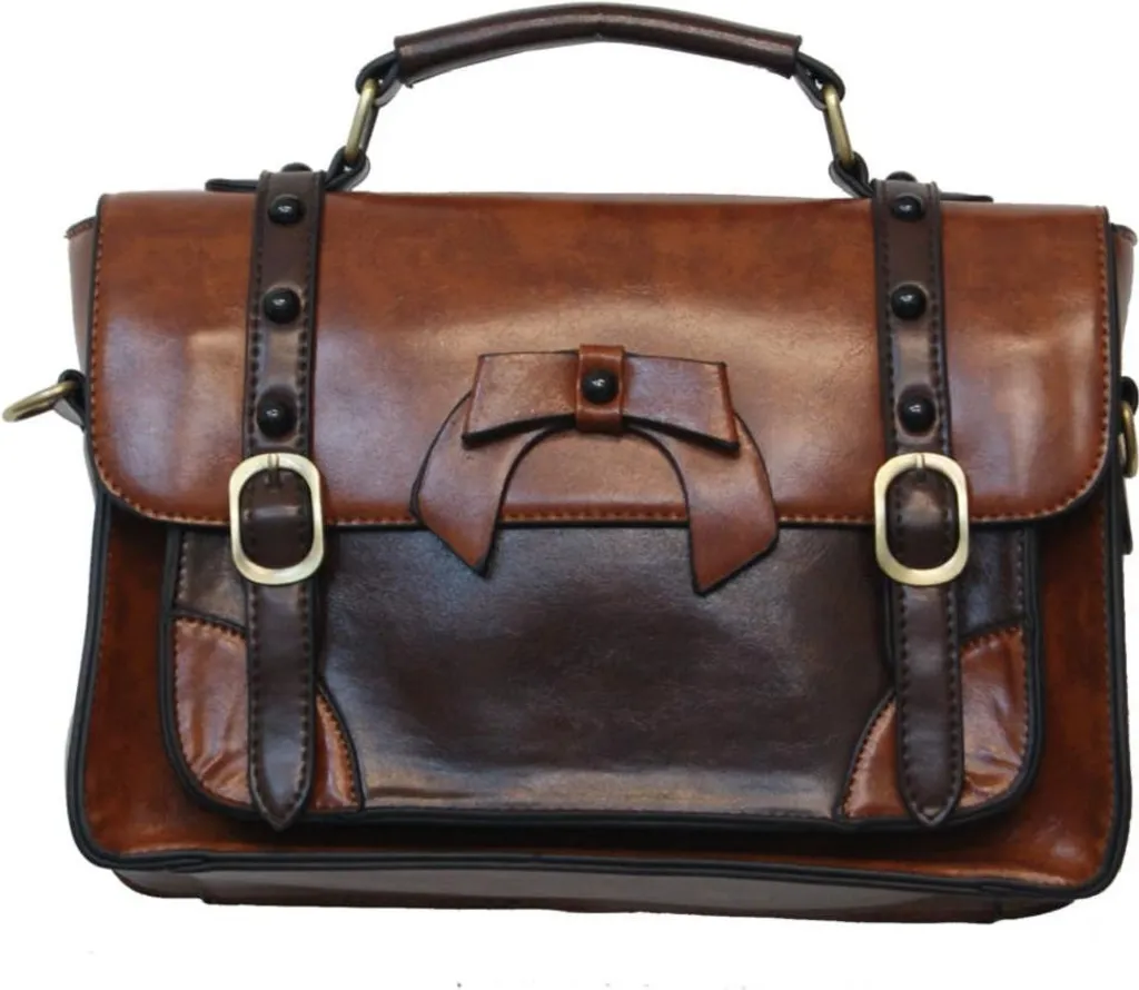 Banned Sac à Main Leather Bow Marron Clair - Sac Bandoulière Vintage