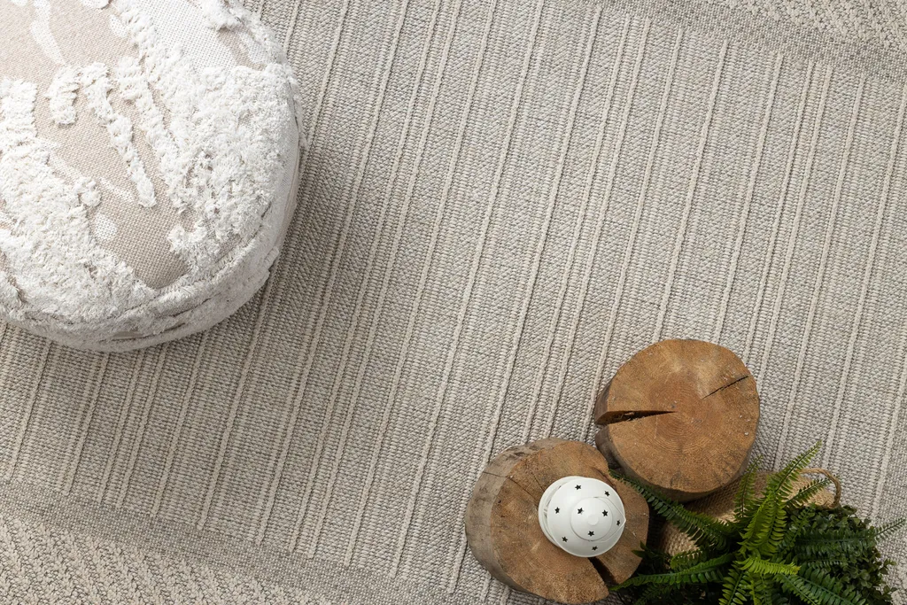 Grand Tapis de Salon BOHO 240x330 cm - Texture Bouclée Gris et Beige