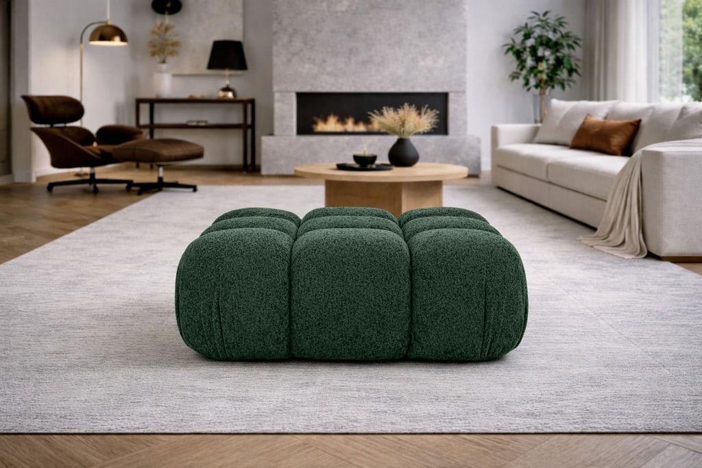 Kaiser Möbel Hocker Modularer, Bouclé-Stoff Abriamo, Dunkelgrün, Selia