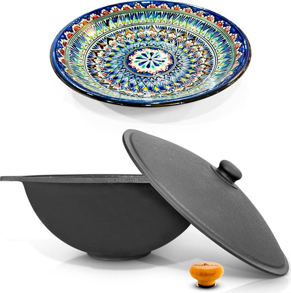 Gusseisen Kazan 12 L Holzgriff Plov Kochtopf WOK Kasan Produktbild 
