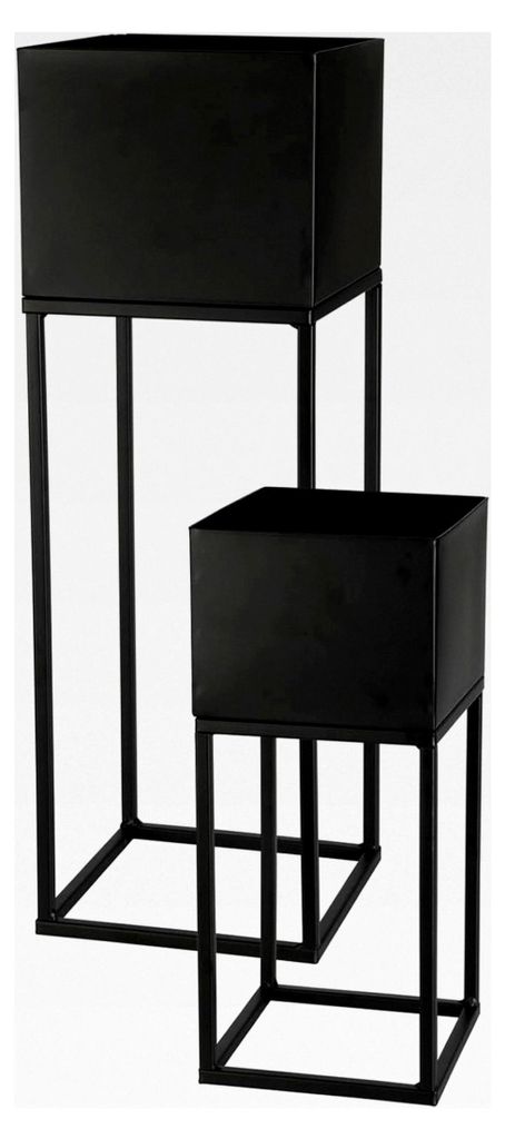 Metall Blumentopfständer 2er Set schwarz für Außen - 58 / 37 cm - Garten Pflanzsäule mit integriertem Übertopf