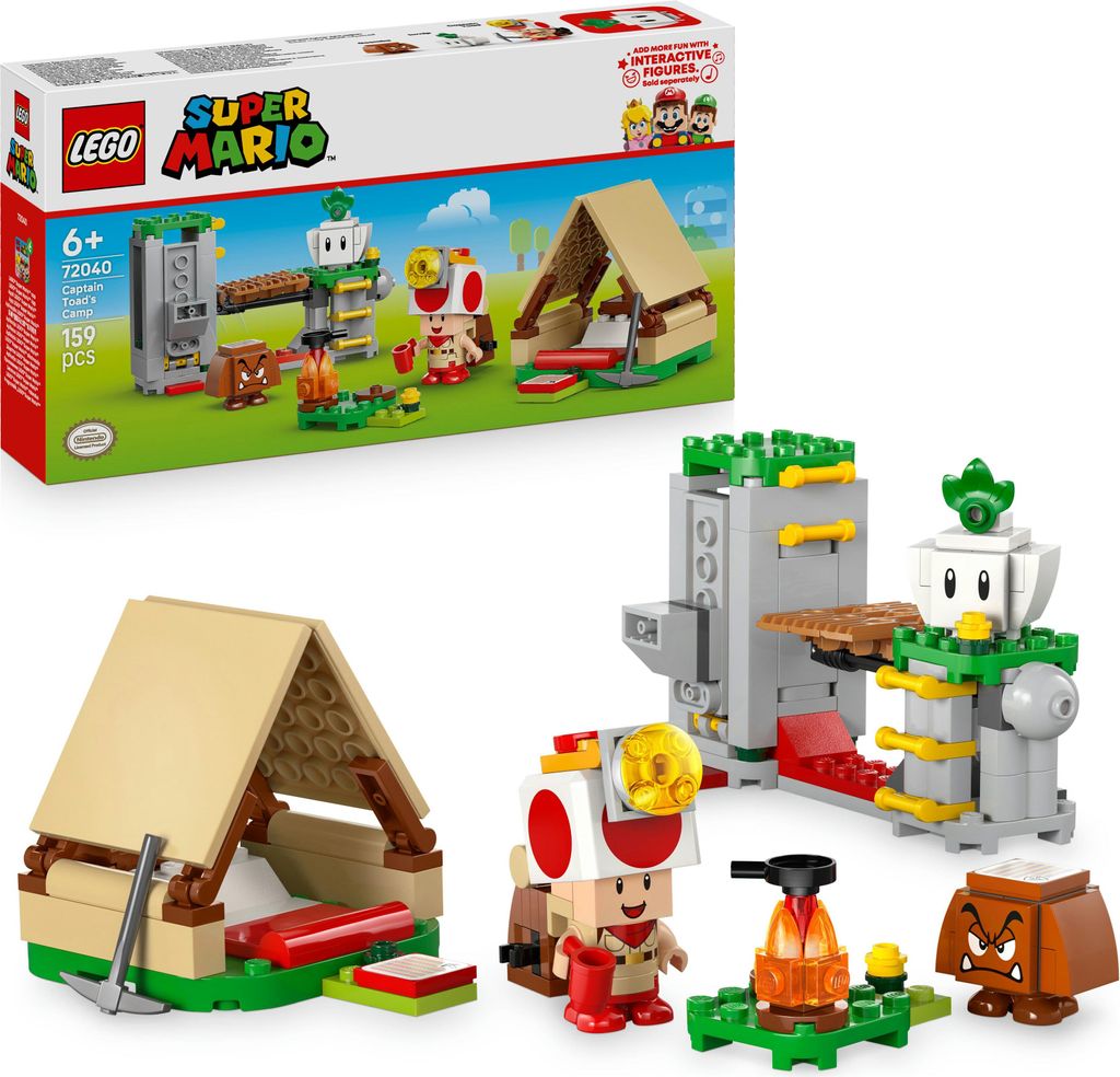 LEGO Super Mario Captain Toad-Camp- Interaktives Spielzeug mit 3 Figuren - Gumba, Zelt & einstürzender Brücke - Kinder Mitbringsel - Spielset - G...