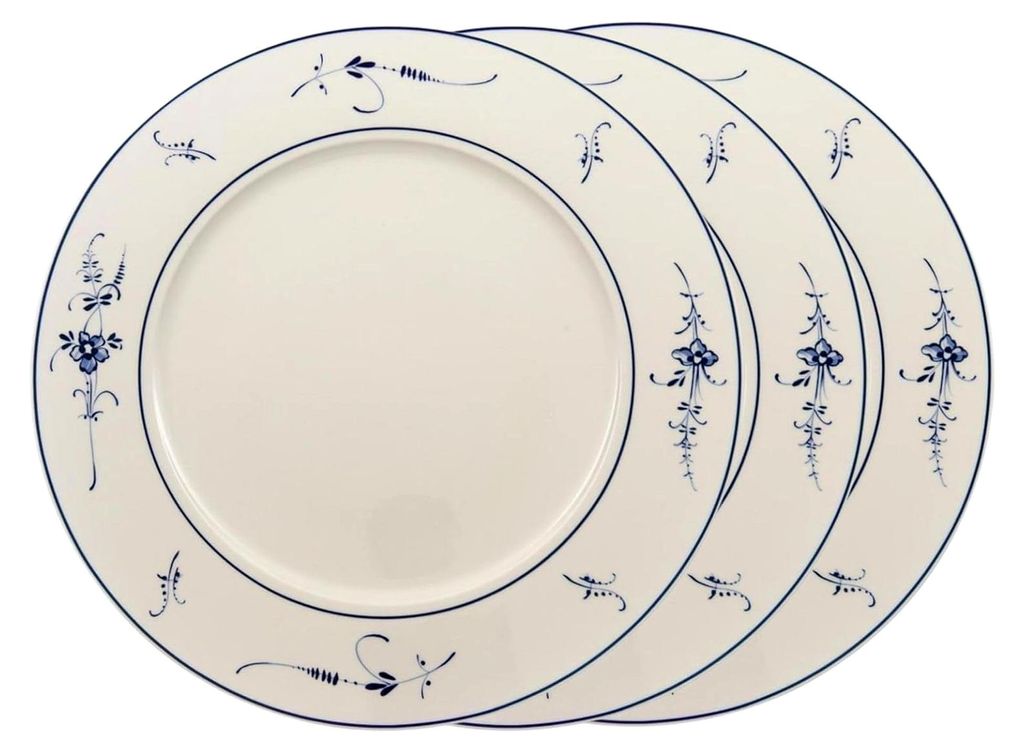 Vieux Luxembourg Platzteller 3er Set, 30 cm, Servierteller mit blauem Dekor, Porzellan, Weiß/Blau