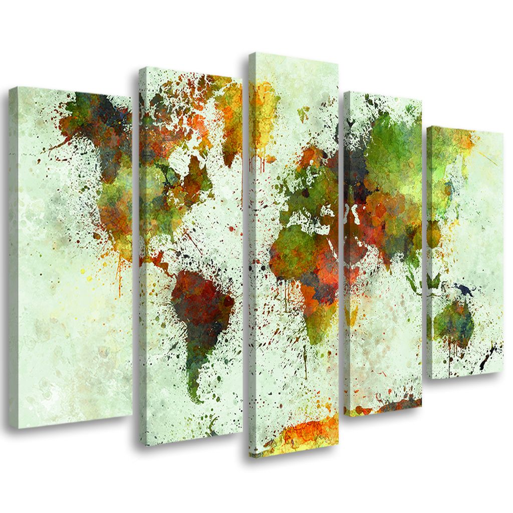 5-teiliges leinwandbild abstrakte weltkarte 150x100 cm Feeby grün wandbild bereit zum aufhängen
