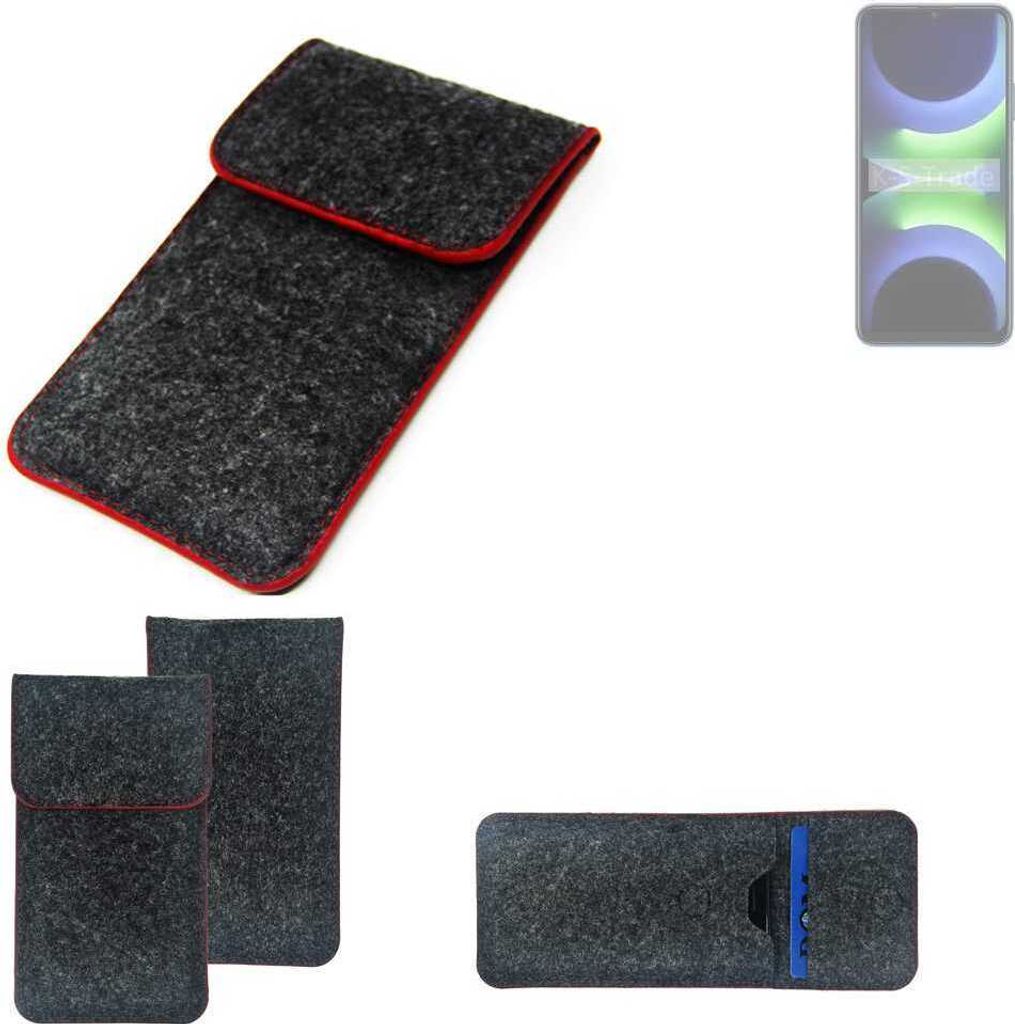K-S-Trade Handy Schutz Hülle kompatibel mit Huawei Enjoy 70z Schutzhülle Handyhülle Filztasche Pouch Tasche Case Sleeve Filzhülle dunkelgrau roter