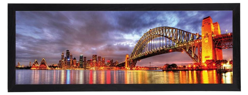 Modernes Gemälde in schwarzem breiten Rahmen 35x100 cm - Brücke 11