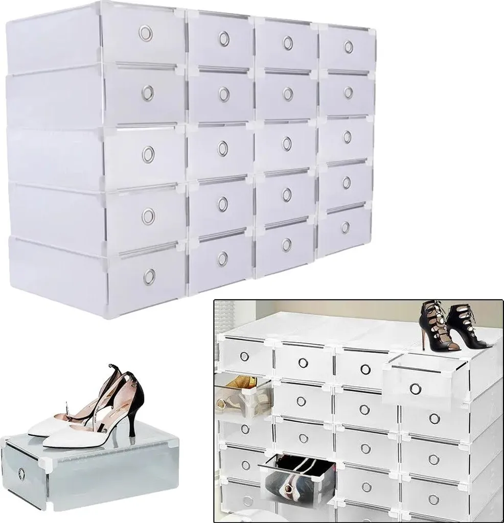 Rangement chaussures robuste et empilable avec visibilité claire par tiroir