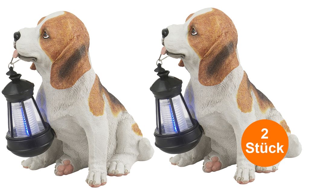 Solarleuchten Garten 2er Set Gartenfigur Hund Tiere Solarlampe Solar Außen