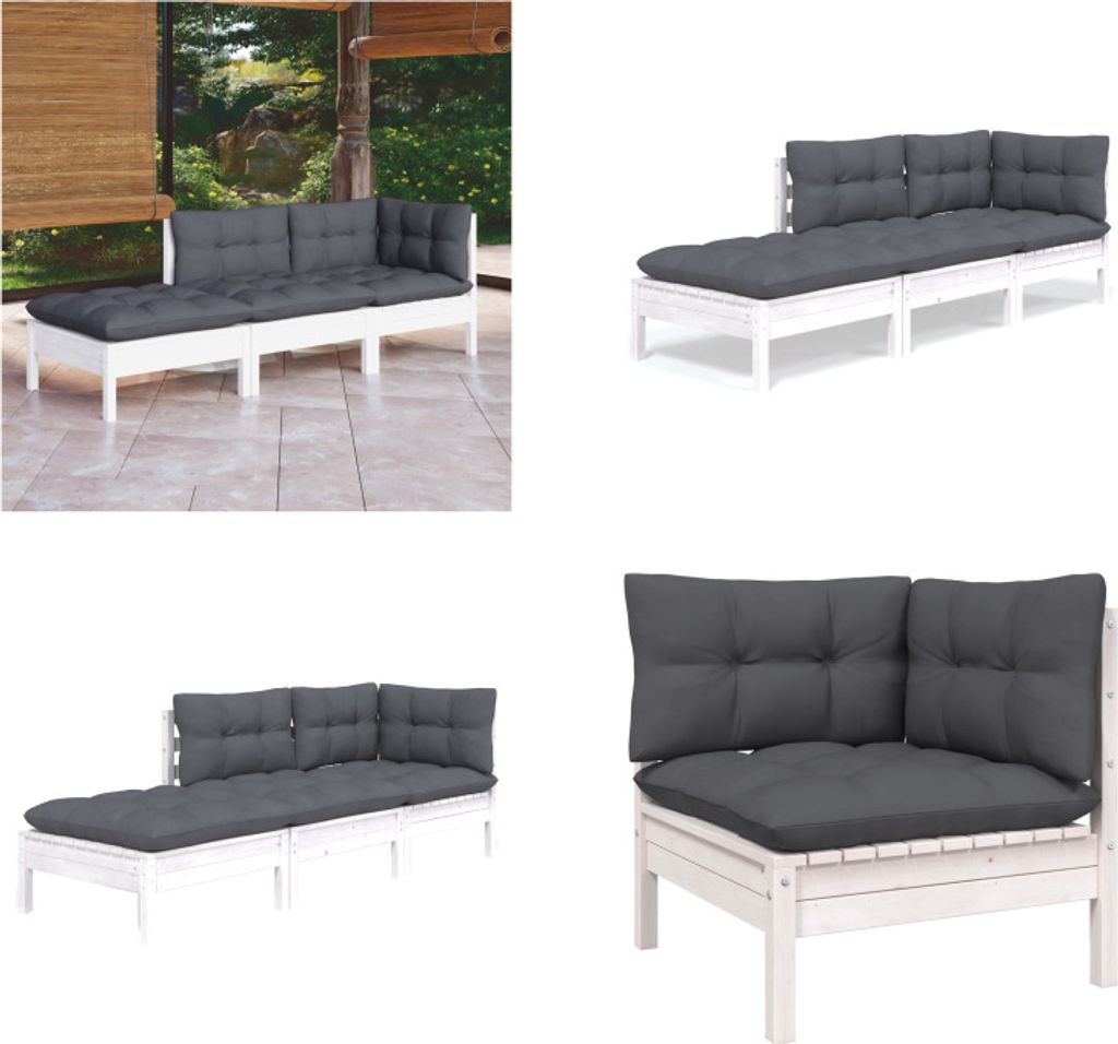 vidaXL 3 tlg. Garten Lounge Set mit Kissen Kiefer Massivholz - Garten-Lounge-Set - Garten-Lounge-Sets - Gartenmöbel-Set - Gartenmöbel-Sets