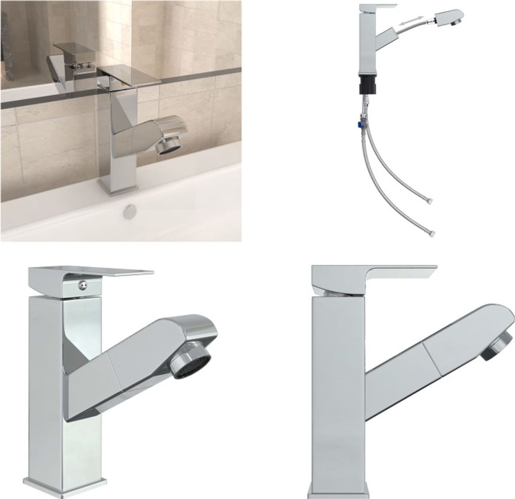 vidaXL Waschbeckenarmatur Herausziehbare Brause Verchromt 157x172 mm - Waschtischbatterie - Waschtischbatterien - Wasserhahn - Wasserhähne