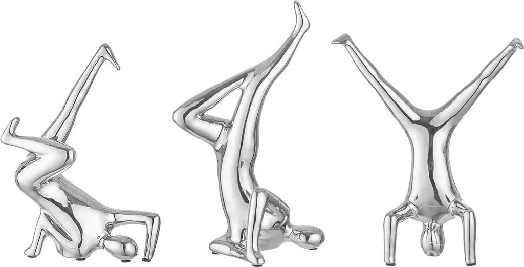 Statue de Danseur de Breakdance en Céramique Argentée Design Gilde - 3 Pièces