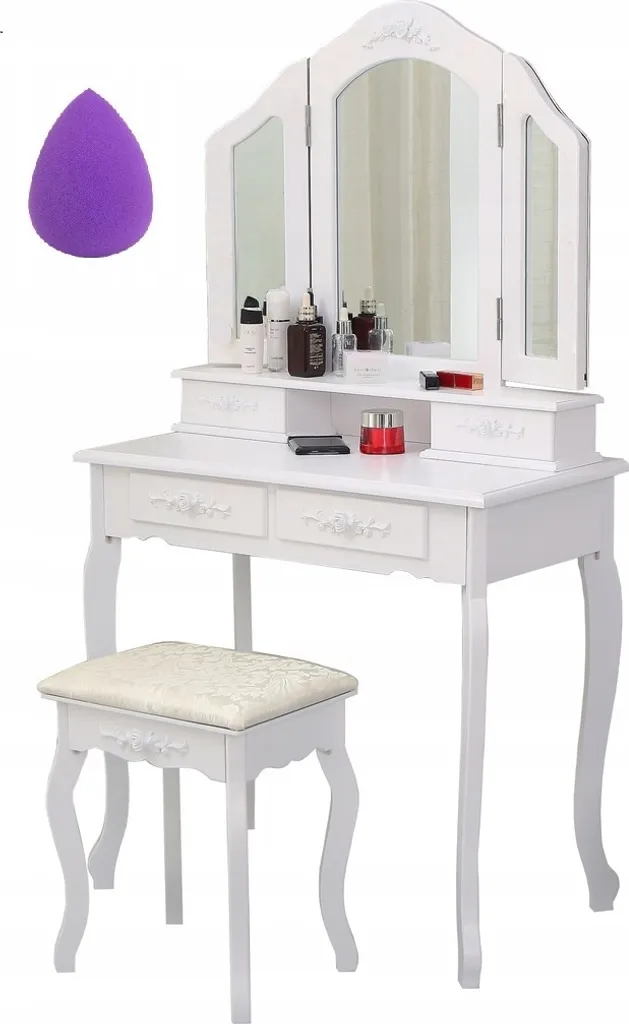 Table de Maquillage avec Miroir et Tabouret TL04 Beige Style Moderne