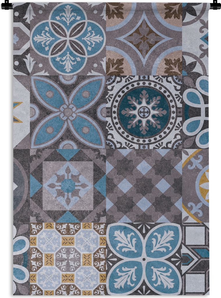 MuchoWow Wandteppich Wandbehang Blumen - Muster - Blau - Braun 120x180 cm Tapisserie Dekoration Wandtuch - Schlafzimmer - Dekorationen für das Haus