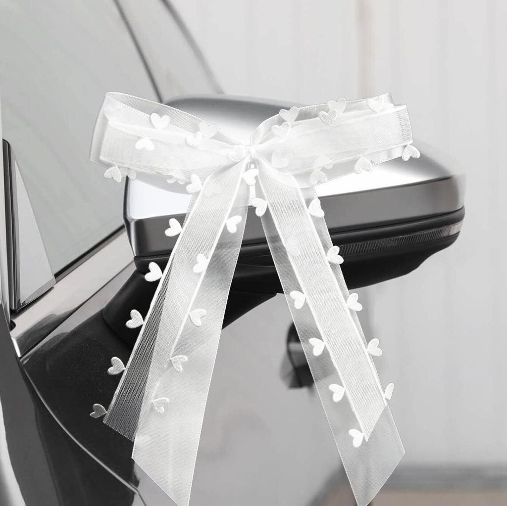 Fesaizwi 50 StüCk Autoschleifen Hochzeit - Weiß Mit Herzen Produktbild 