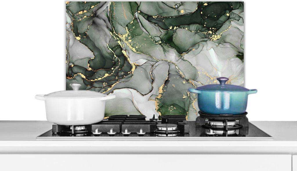 KitchenYeah Spritzschutz Küche - Küchenrückwand - Wandschutz für Herd und Spüle - Luxus - Marmor - Grün 60x40 - Alu-Dibond (Alternative zu...