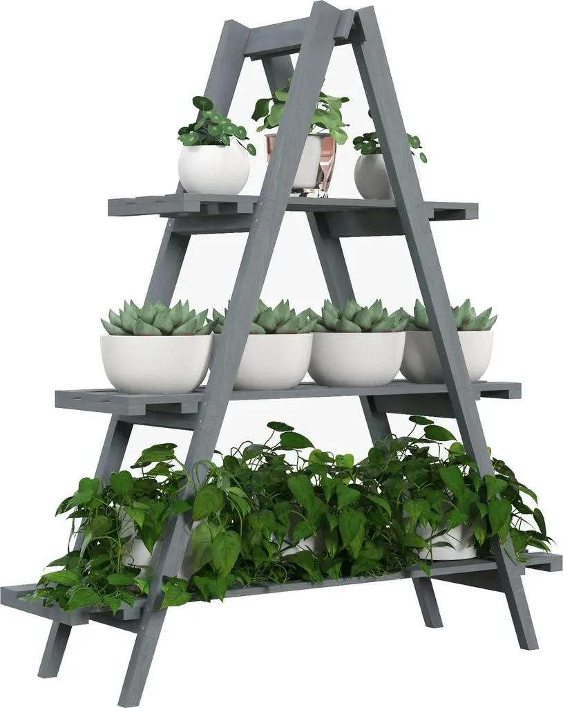 Support plantes pour balcon et terrasse structure en A gris 112 cm haut