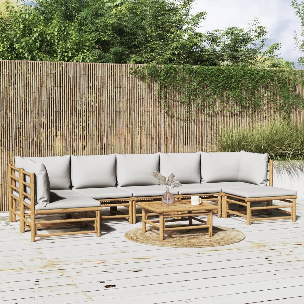 The Living Store 8-tlg. Garten-Lounge-Set mit Kissen Hellgrau Bambus