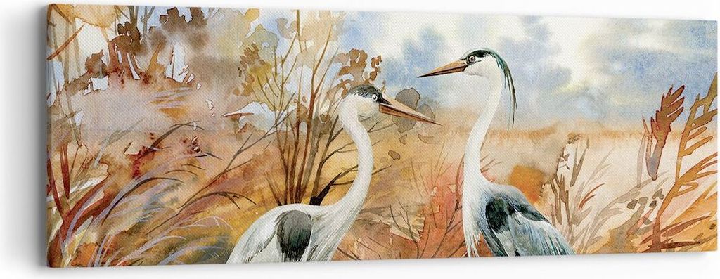 Bild auf Leinwand - Leinwandbild - Einteilig - Kraniche Vögel Herbst - 90x30cm - Wand Bild - Wanddeko - Wandbilder - Leinwanddruck - Bilder - Wand...