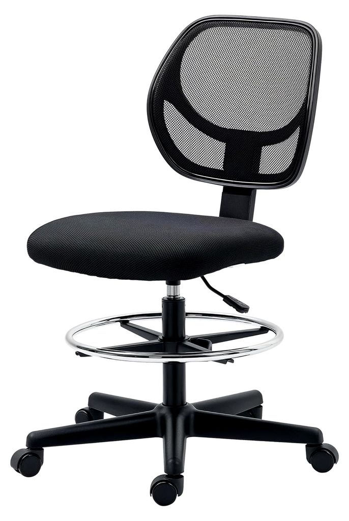 Ergonomischer Bürostuhl mit verstellbarem Fußring, 93-113 cm höhenverstellbarer Drehstuhl, Schreibtischstuhl mit Rollen, Arbeitsstuhl, Schwarz