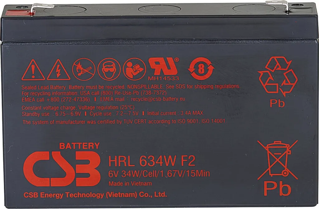 Batterie CSB HRL634W F2 6V 9Ah avec haute intensité 130A pour secours UPS