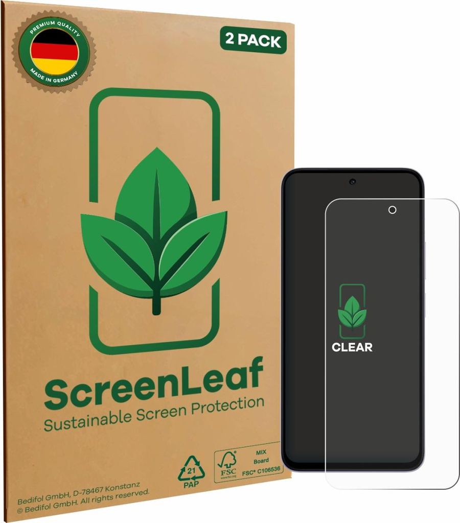 2x ScreenLeaf Schutzfolie für Xiaomi Redmi 15 4G nachhaltiger Displayschutz Display Schutz Folie Klar Transparent