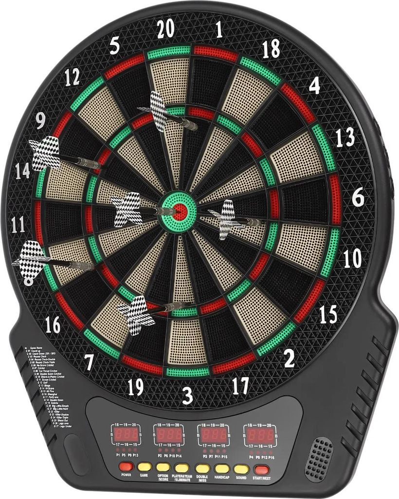 Elektronische Dartscheibe - Softdart - 27 Spiele, 243 Modi, LED-Display, Sprachansagen, Bis 16 Spieler, Inkl. 6 Pfeile - Schwarz