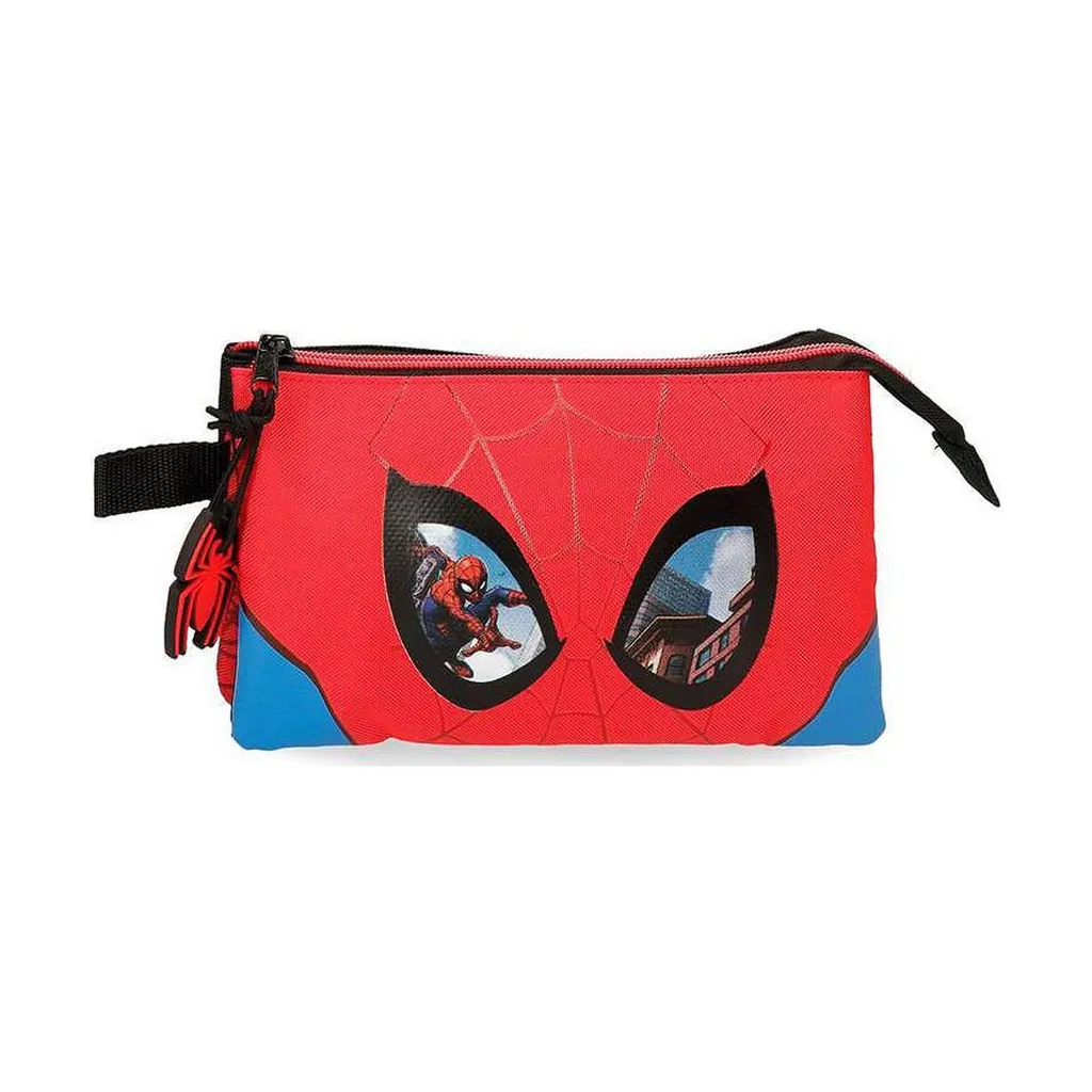 Triple trousse multi-usages Spiderman rouge - Format 22 x 12 x 5 cm