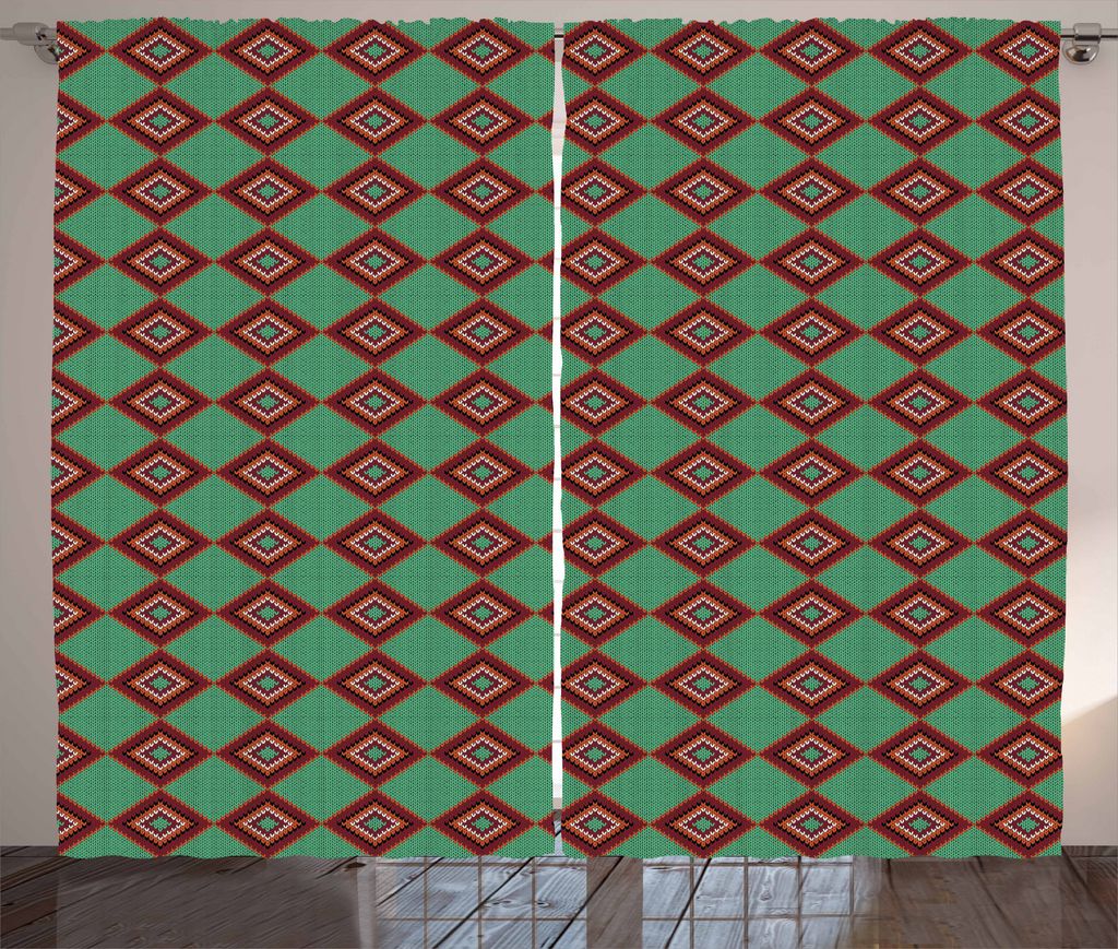 ABAKUHAUS Ethnisch Rustikaler Vorhang, Zier Chevron, Wohnzimmer Universalband Gardinen mit Schlaufen und Haken, 280 x 175 cm, Mehrfarbig