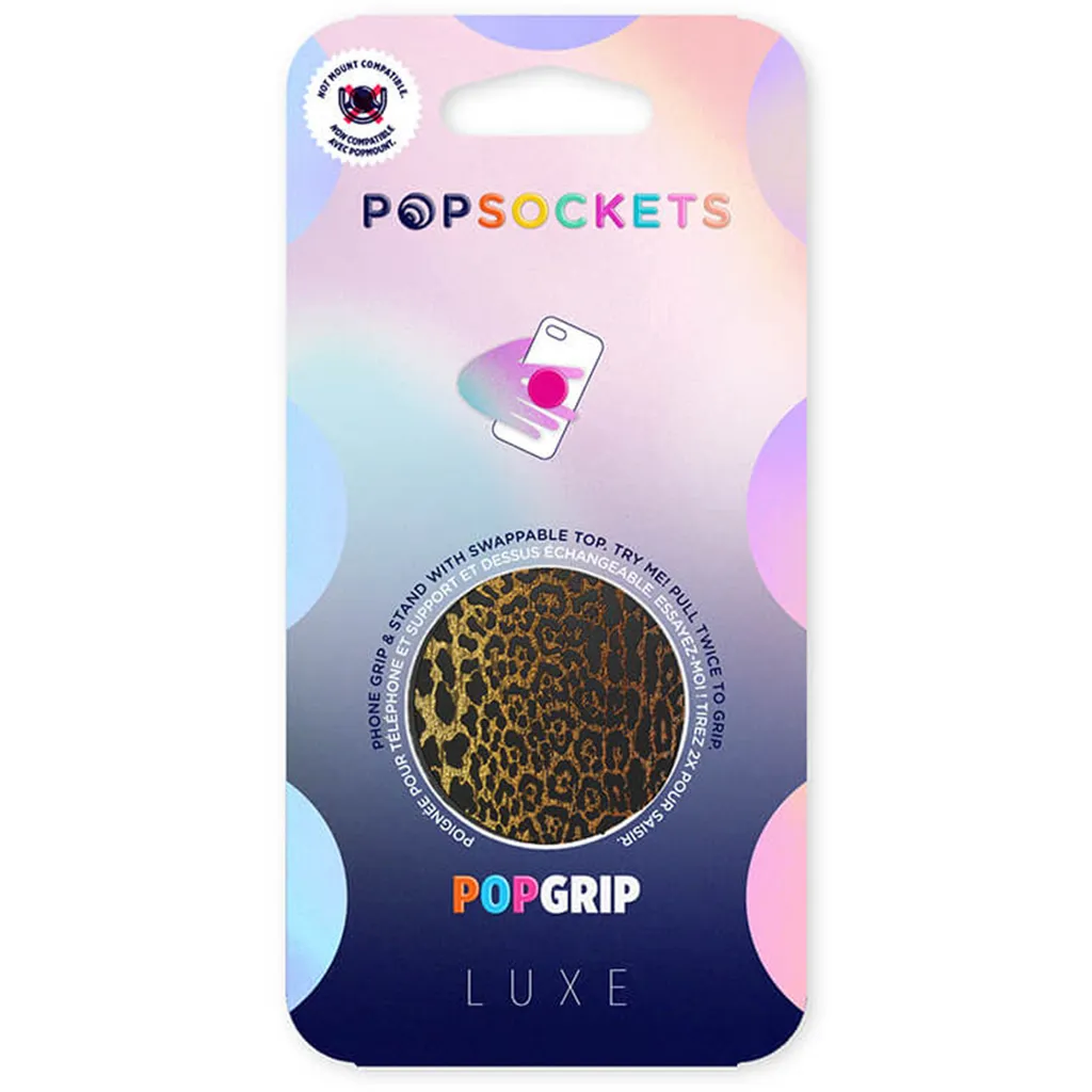 PopSockets Luxe PopGrip Métal gaufré Léopard - Support Smartphone Chic